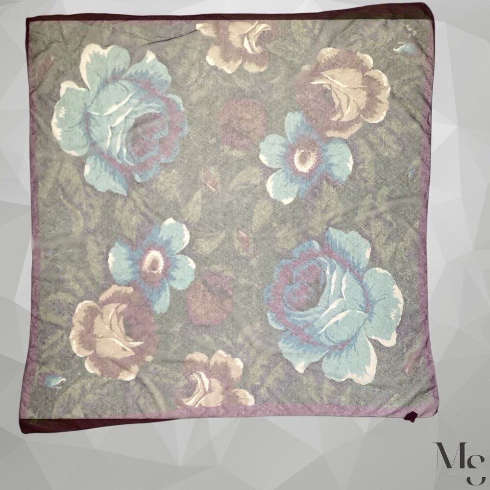 KENZO PARIS Purple Green Floral Cotton Veiled Scarf M.In Japan 44" - 42´´ E.C